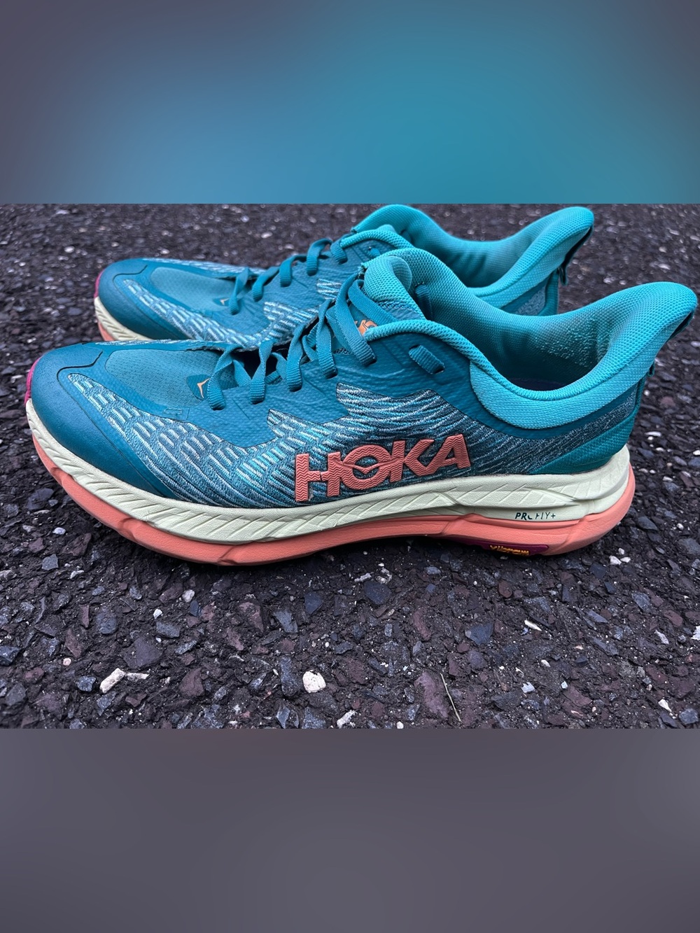 HOKA ONE ONE Mafate Speed 4 Orange Teal Running Shoes Women Est Sz 9/9.5